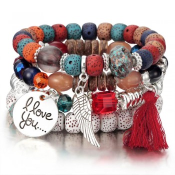 3-4pcs/set Fashion High Quality Boho Bracelets amp; Bangles Women Beaded Bracelet With Colorful Gem Long Wrap Bracelet for Women