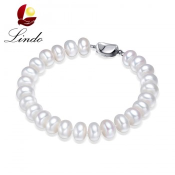 Lindo Classic 8-9mm Natural Pearl Bracelets For Women Elegant 18/20cm High Luster Freshwater Pearl Bracelet Silver 925 Jewelry