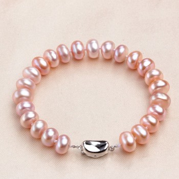 Lindo Classic 8-9mm Natural Pearl Bracelets For Women Elegant 18/20cm High Luster Freshwater Pearl Bracelet Silver 925 Jewelry