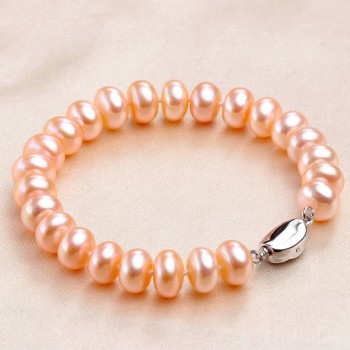 Lindo Classic 8-9mm Natural Pearl Bracelets For Women Elegant 18/20cm High Luster Freshwater Pearl Bracelet Silver 925 Jewelry