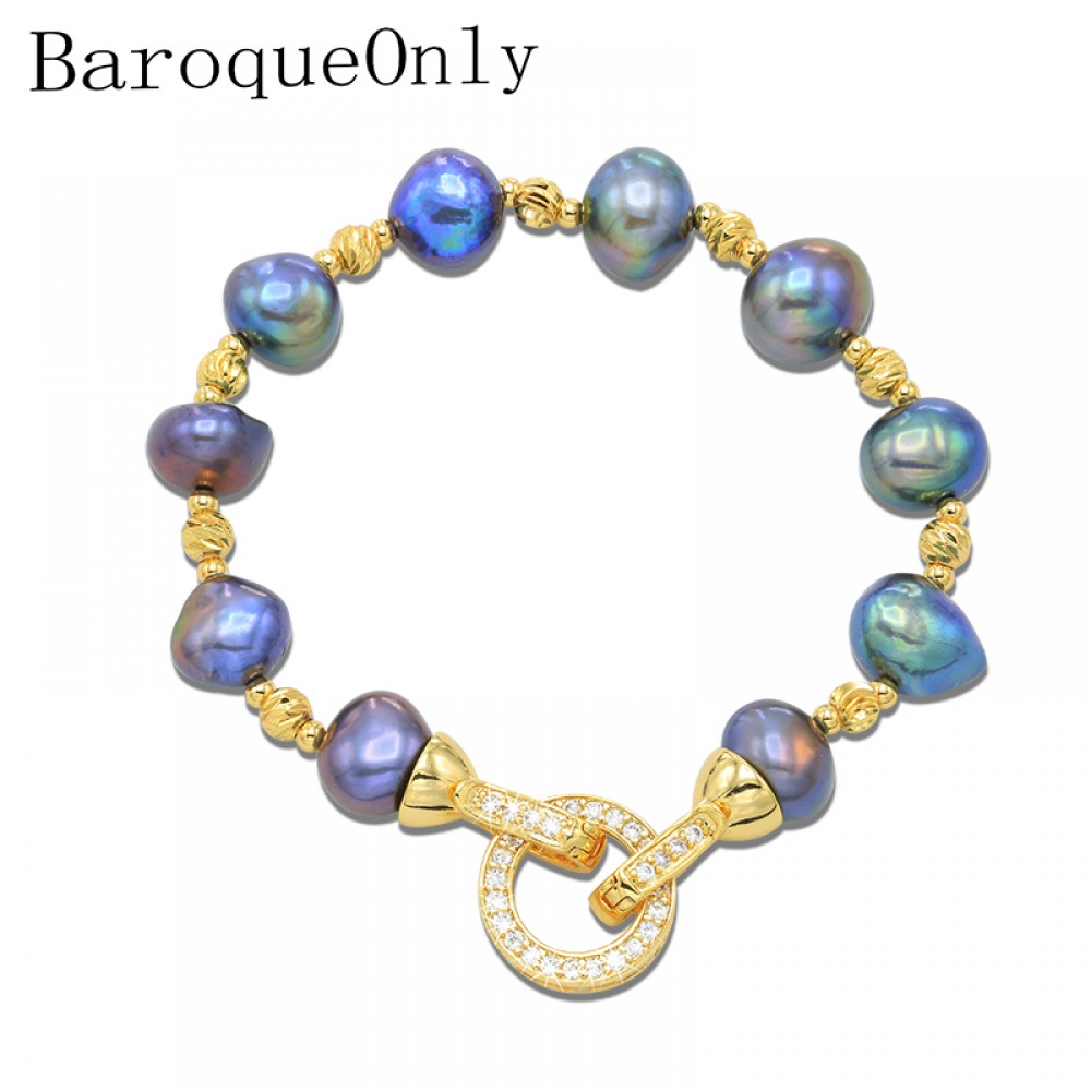 BaroqueOnly High Quality Natural Freshwater Pearl Bracelets ROUND CLASP mixed-colour irregular Pearl Jewelry customizable