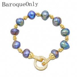 BaroqueOnly High Quality Natural Freshwater Pearl Bracelets ROUND CLASP mixed-colour irregular Pearl Jewelry customizable