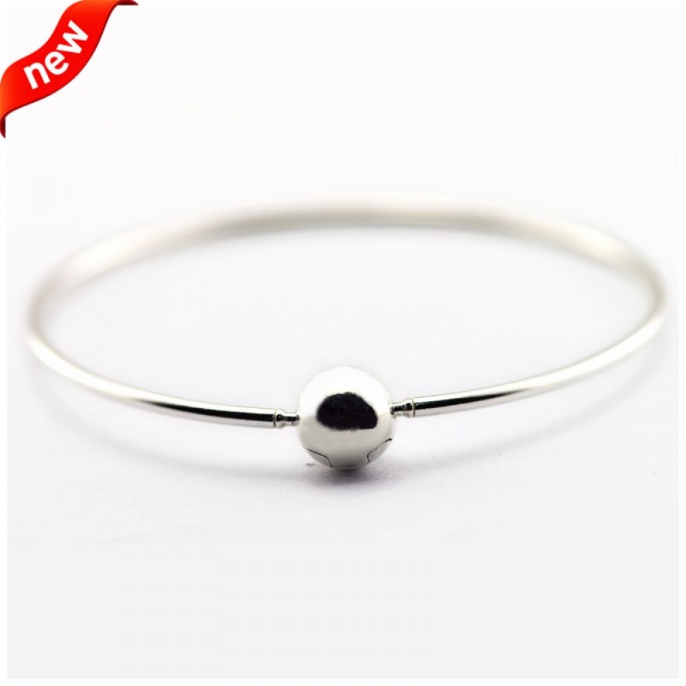 100% 925 Sterling Silver Jewelry Essence Collection Bracelet Argent Sterling-Silver-Jewelry Round Clasp Charms Bangles for Women