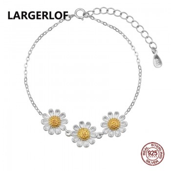 LARGERLOF 925 Sterling silver Bracelet Women Bracelet Silver Handmade Fine Jewelry Flower Chains Link bracelets  BR49003