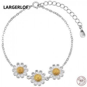 LARGERLOF 925 Sterling silver Bracelet Women Bracelet Silver Handmade Fine Jewelry Flower Chains Link bracelets  BR49003