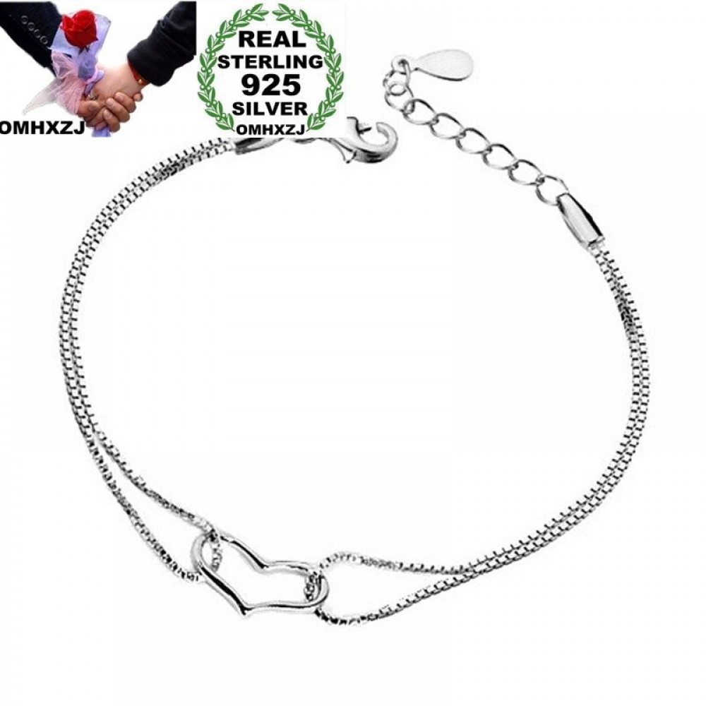 OMHXZJ Wholesale Personality Fashion OL Woman Girl Party Wedding Gift White Hollow Heart 925 Sterling Silver Bracelet BR38