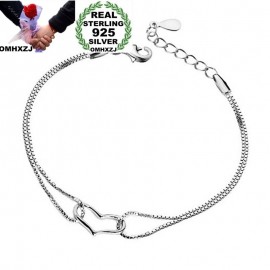 OMHXZJ Wholesale Personality Fashion OL Woman Girl Party Wedding Gift White Hollow Heart 925 Sterling Silver Bracelet BR38