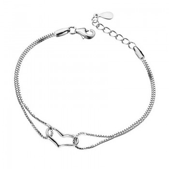 OMHXZJ Wholesale Personality Fashion OL Woman Girl Party Wedding Gift White Hollow Heart 925 Sterling Silver Bracelet BR38