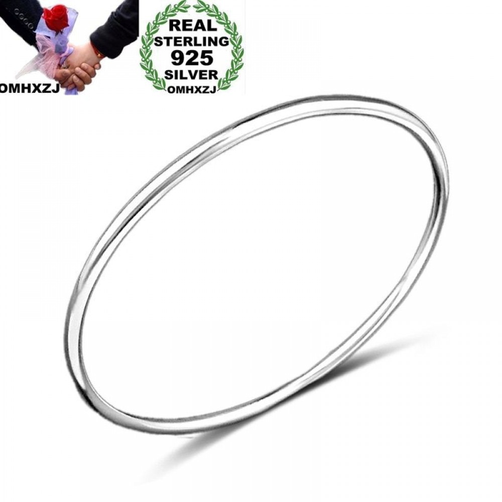 OMHXZJ Wholesale Personality Fashion OL Woman Girl Party Gift Silver Simple Thin 925 Sterling Silver Cuff Bangle Bracelet BR151