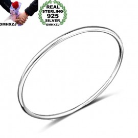 OMHXZJ Wholesale Personality Fashion OL Woman Girl Party Gift Silver Simple Thin 925 Sterling Silver Cuff Bangle Bracelet BR151