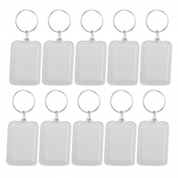 10pcs Rectangle Blank Insert Photo Picture Frame Split Ring Keychain (5*3.3cm)