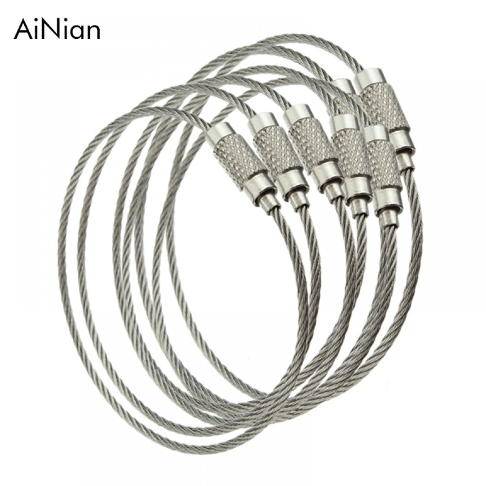 10pcs Screw Locking Stainless Steel Wire Keychain Cable Rope Key Holder Keyring Key Chain Rings Cable Outdoor Hiking Keychains