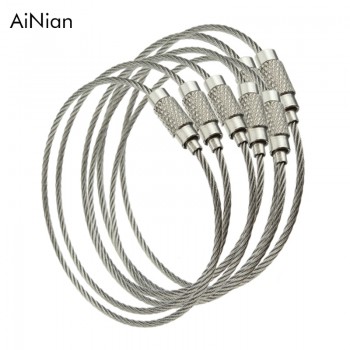 10pcs Screw Locking Stainless Steel Wire Keychain Cable Rope Key Holder Keyring Key Chain Rings Cable Outdoor Hiking Keychains