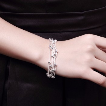 LEKANI 925 delicate silver bracelet, 925 Sterling Silver Fine jewelry Five Line Balls Bracelet bangles Pulseiras de Prata