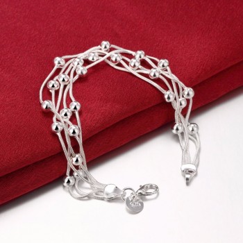 LEKANI 925 delicate silver bracelet, 925 Sterling Silver Fine jewelry Five Line Balls Bracelet bangles Pulseiras de Prata
