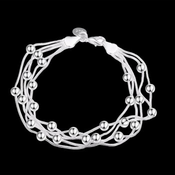 LEKANI 925 delicate silver bracelet, 925 Sterling Silver Fine jewelry Five Line Balls Bracelet bangles Pulseiras de Prata