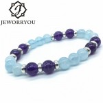 8mm Natural Aquamarine Bead Bracelet Women 925 Silver Charms Citrine Beads Bracelet Ladies Amethyst Natural Stone Bracelet Femme