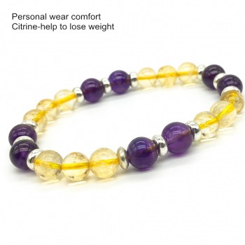 8mm Natural Aquamarine Bead Bracelet Women 925 Silver Charms Citrine Beads Bracelet Ladies Amethyst Natural Stone Bracelet Femme