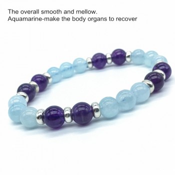 8mm Natural Aquamarine Bead Bracelet Women 925 Silver Charms Citrine Beads Bracelet Ladies Amethyst Natural Stone Bracelet Femme
