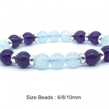 8mm Natural Aquamarine Bead Bracelet Women 925 Silver Charms Citrine Beads Bracelet Ladies Amethyst Natural Stone Bracelet Femme