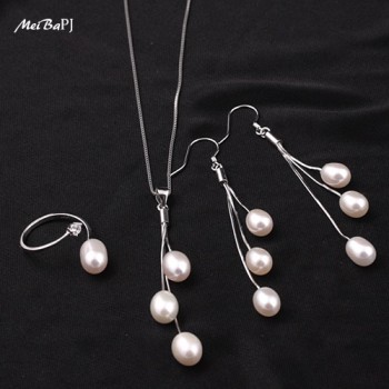 MeiBaPJ Natural Pearl Bridal Jewelry Sets For Women Long Tassel Earrings Necklaces Top Quality With Gift Box TZ-008Y