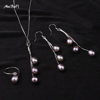 MeiBaPJ Natural Pearl Bridal Jewelry Sets For Women Long Tassel Earrings Necklaces Top Quality With Gift Box TZ-008Y
