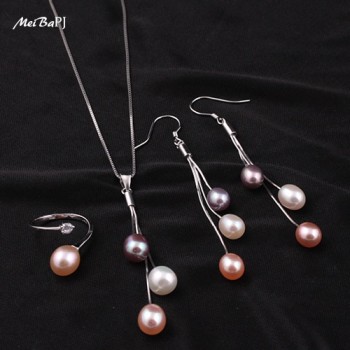 MeiBaPJ Natural Pearl Bridal Jewelry Sets For Women Long Tassel Earrings Necklaces Top Quality With Gift Box TZ-008Y