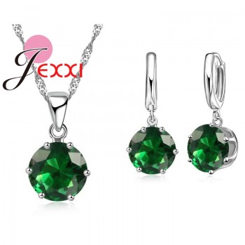 Jemmin 17 Color Promotions 925 Sterling Silver CZ Collar Necklace Earrings Crystal Anniversary Wedding Jewelry Sets