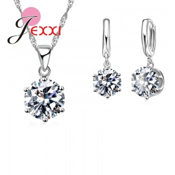 Jemmin 17 Color Promotions 925 Sterling Silver CZ Collar Necklace Earrings Crystal Anniversary Wedding Jewelry Sets