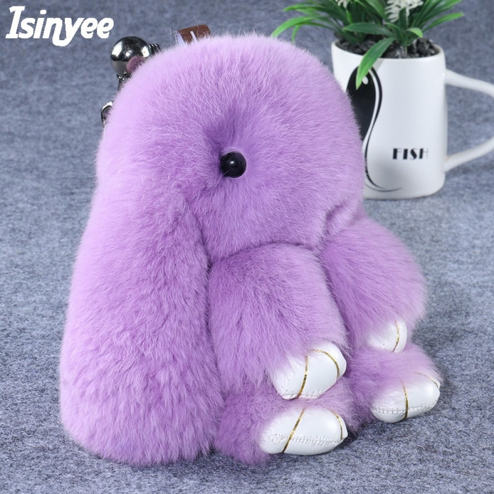 ISINYEE Cute Pluff Bunny Rabbit Keychain Lovely Panda Bear Animal Key Chains Women Girls Bag Car Pom Pom Pompom Fake Fur Keyring