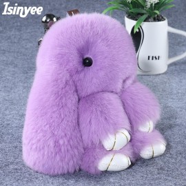 ISINYEE Cute Pluff Bunny Rabbit Keychain Lovely Panda Bear Animal Key Chains Women Girls Bag Car Pom Pom Pompom Fake Fur Keyring