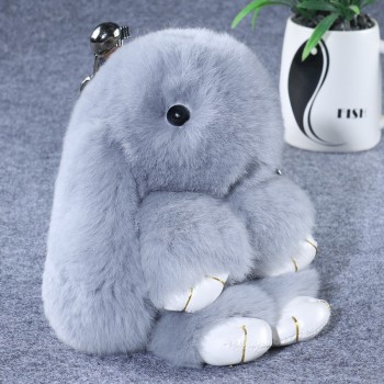 ISINYEE Cute Pluff Bunny Rabbit Keychain Lovely Panda Bear Animal Key Chains Women Girls Bag Car Pom Pom Pompom Fake Fur Keyring