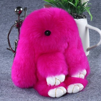 ISINYEE Cute Pluff Bunny Rabbit Keychain Lovely Panda Bear Animal Key Chains Women Girls Bag Car Pom Pom Pompom Fake Fur Keyring