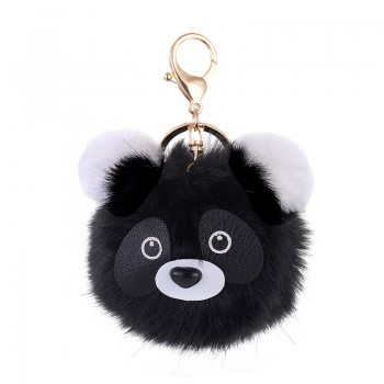 ISINYEE Cute Pluff Bunny Rabbit Keychain Lovely Panda Bear Animal Key Chains Women Girls Bag Car Pom Pom Pompom Fake Fur Keyring