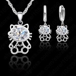Jemmin Exquisite 925 Sterling Silver Austrican Crystal Kitty Necklace Earring Jewelry Sets For Woman Girls Birthday Gift