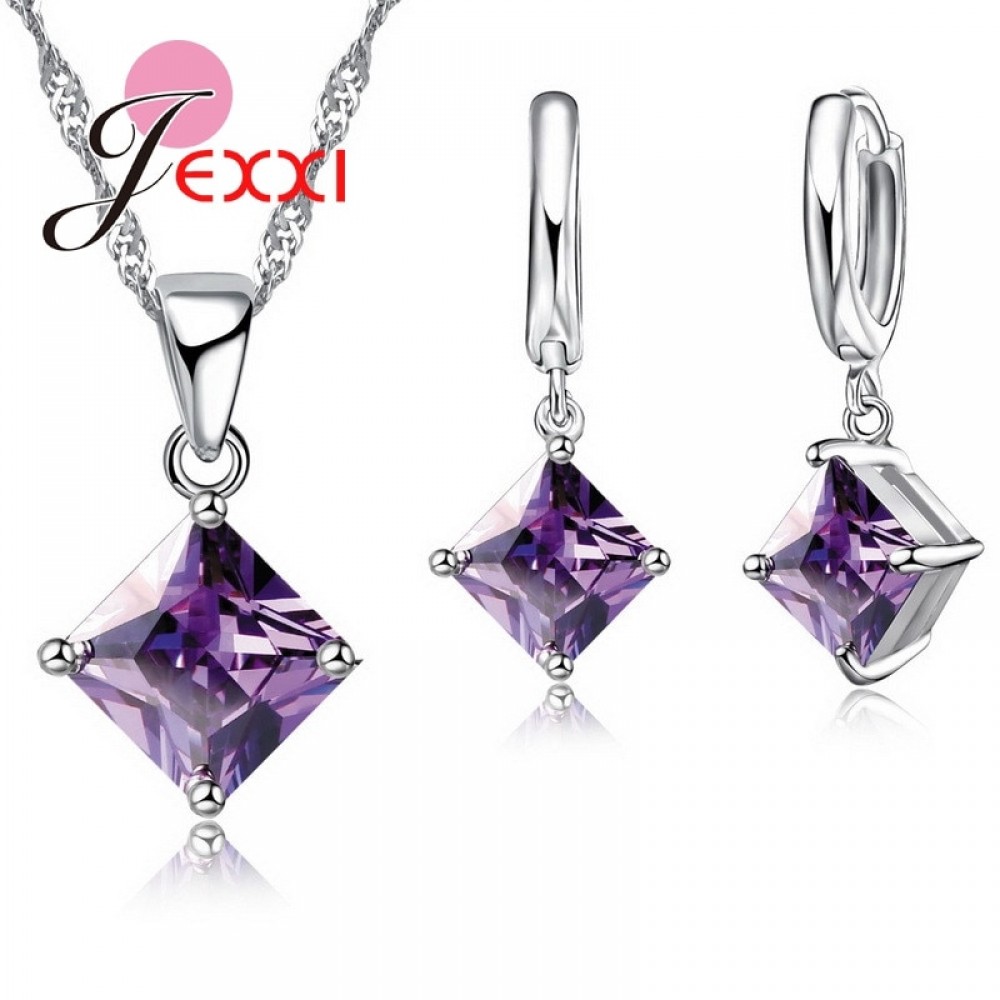 JEMMIN Luxury Romantic Necklace Earrings Jewelry Sets Pendant 925 Sterling Silver CZ Women Wedding Dance Party Jewelry