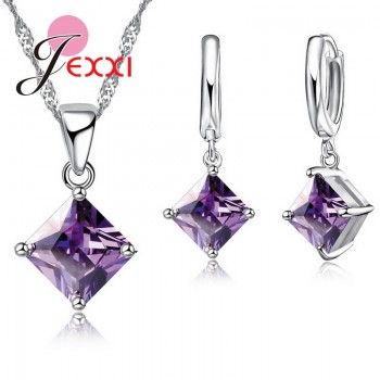 JEMMIN Luxury Romantic Necklace Earrings Jewelry Sets Pendant 925 Sterling Silver CZ Women Wedding Dance Party Jewelry
