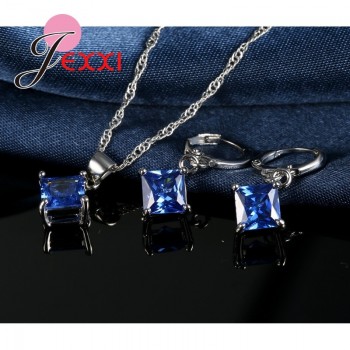 JEMMIN Luxury Romantic Necklace Earrings Jewelry Sets Pendant 925 Sterling Silver CZ Women Wedding Dance Party Jewelry