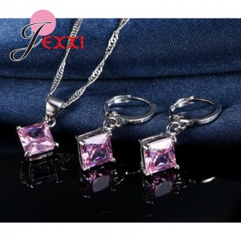 JEMMIN Luxury Romantic Necklace Earrings Jewelry Sets Pendant 925 Sterling Silver CZ Women Wedding Dance Party Jewelry