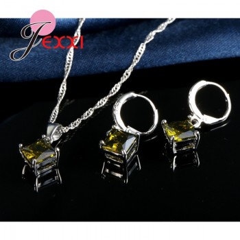 JEMMIN Luxury Romantic Necklace Earrings Jewelry Sets Pendant 925 Sterling Silver CZ Women Wedding Dance Party Jewelry