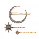 3Pcs/set Rhinestone Moon Snowflake Star Hair Clips Vintage Alloy Geometric Hair Pin Set Hair Accessories LYY9048