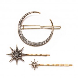 3Pcs/set Rhinestone Moon Snowflake Star Hair Clips Vintage Alloy Geometric Hair Pin Set Hair Accessories LYY9048
