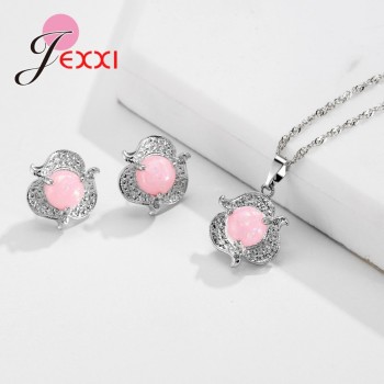 Jemmin Lovely Pure Flower Shape Female Jewelry Sets 925 Sterling Silver Necklace Earrings For Girlfriend Lover Gift