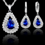 Jemmin Elegant Wedding Jewelry Sets 925 Sterling Silver Women Fine Water Drop Crystal Engagement Pendant Necklace Earrings Set
