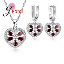 Jemmin Apple With Red Seed Top Quality Silver Crystal Jewelry Set 1pc Necklace Pendent With 1pair Earrings For Women