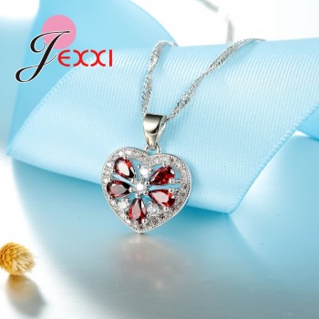 Jemmin Apple With Red Seed Top Quality Silver Crystal Jewelry Set 1pc Necklace Pendent With 1pair Earrings For Women