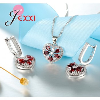 Jemmin Apple With Red Seed Top Quality Silver Crystal Jewelry Set 1pc Necklace Pendent With 1pair Earrings For Women