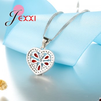 Jemmin Apple With Red Seed Top Quality Silver Crystal Jewelry Set 1pc Necklace Pendent With 1pair Earrings For Women