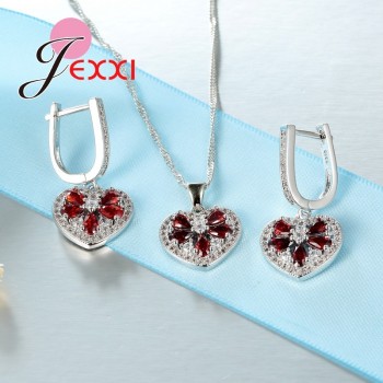 Jemmin Apple With Red Seed Top Quality Silver Crystal Jewelry Set 1pc Necklace Pendent With 1pair Earrings For Women