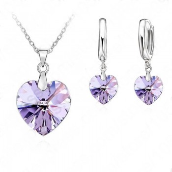 Jemmin One Set  Austrian Crystal 925 Sterling Silver Jewelry Heart Pendant Necklaces Lever Back Earrings Woman Accessories Gift